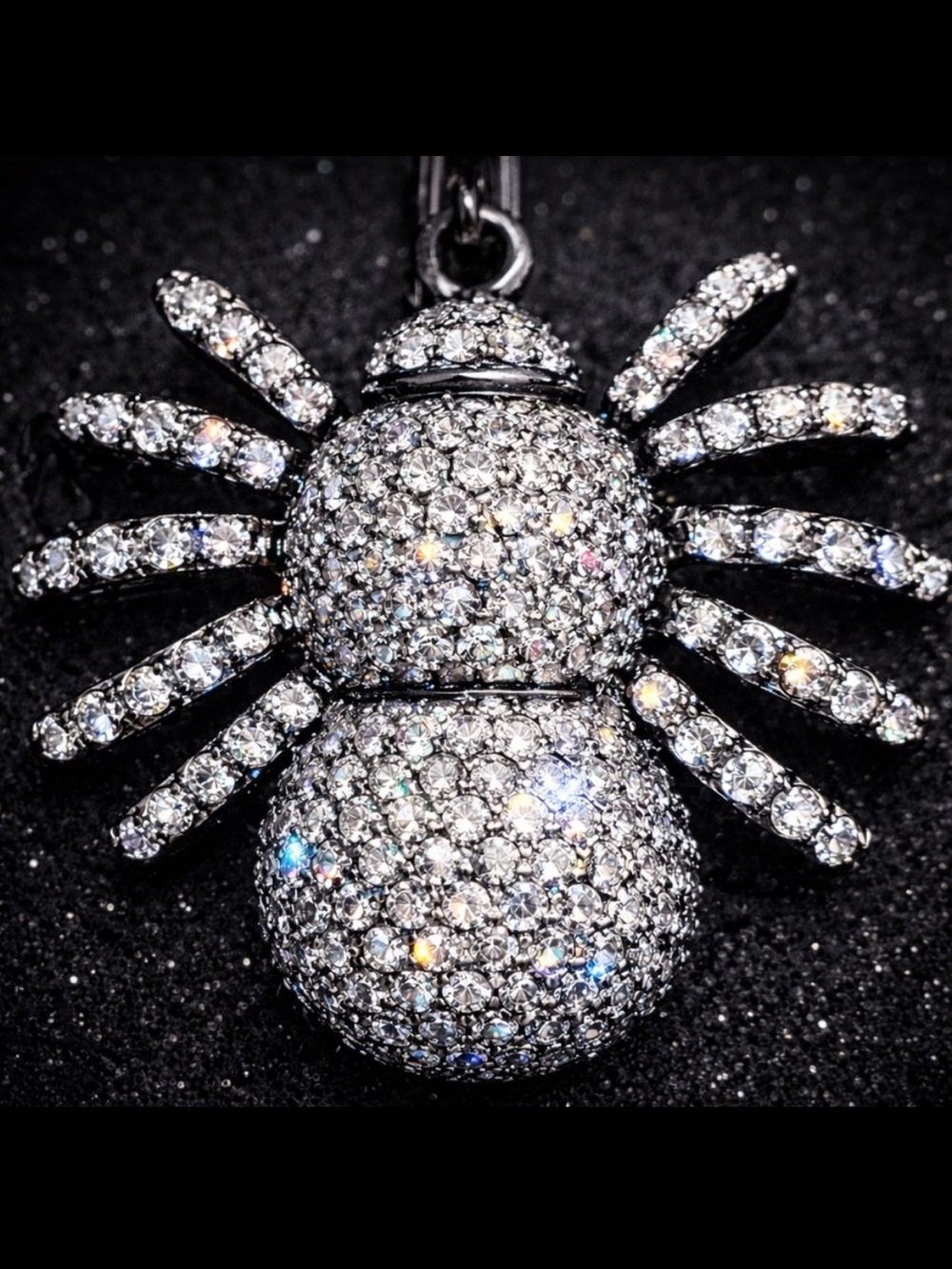 QVC Spider Pave Set Cz Diamond Black tarantula Pendant statement chain Necklace